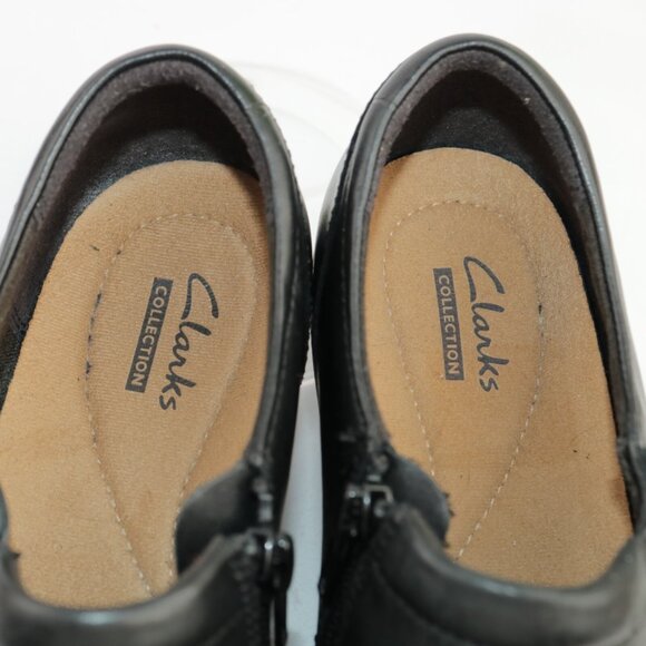 Clark Womens Channing Essa Bootie Size 7.5 Black Leather Loafer Wedge Heel Clogs - Picture 10 of 12